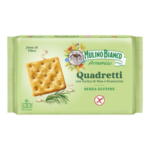 Combo Pack 60 Monoporzioni Di Quadretti Crackers Al Rosmarino Con Farina Di Riso Mulino Bianco 33 Gr Senza Glutine